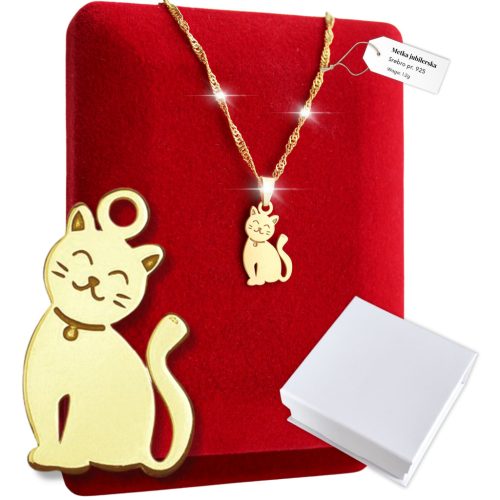  Gold Necklace with Cat as a Gift 925 Kitty