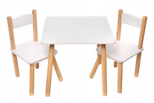  Wooden table + 2 chairs SET for children, white table