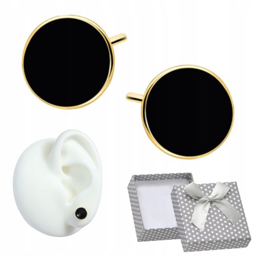  925 SILVER EARRINGS Gold-plated BLACK ENAMEL HOOPS Studs Screws