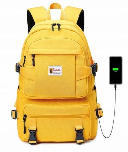 Yellow School/Youth Backpack with USB Port and Laptop Compartment