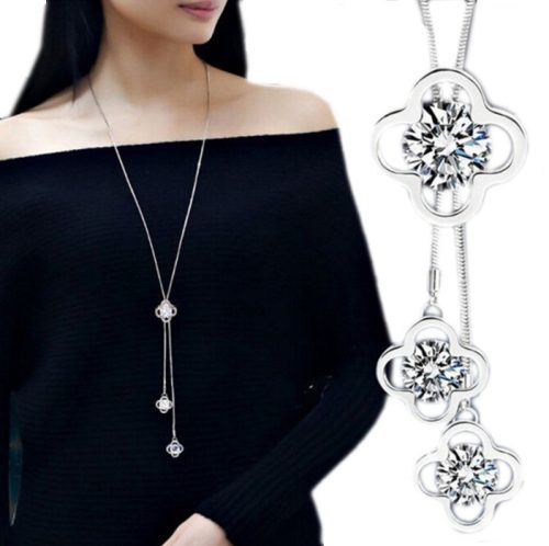  Long silver chain necklace