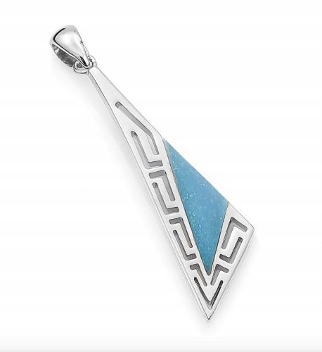  Silver pendant, blue opal, Greek pattern