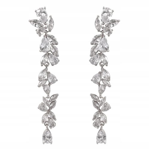  Teardrop earrings long silver zircons crystals