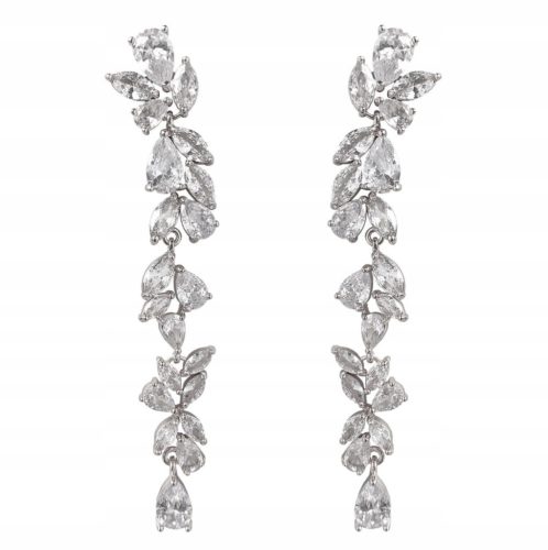  Teardrop earrings long silver zircons crystals
