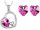  Silver jewelry set pink hearts heart