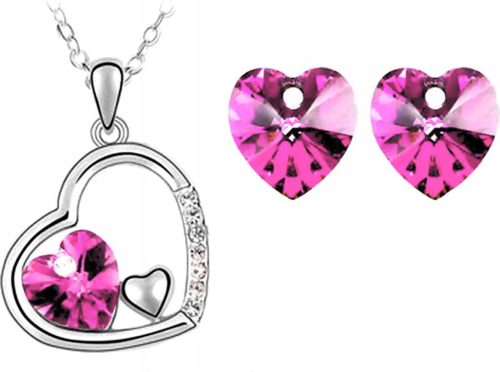  Silver jewelry set pink hearts heart