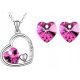  Silver jewelry set pink hearts heart