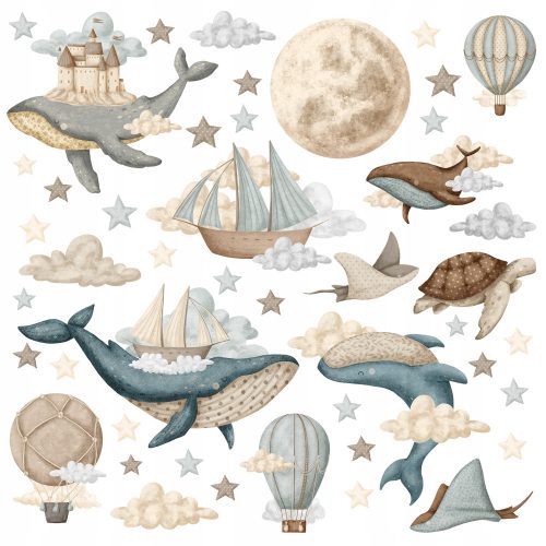  Wall Stickers Whales Ships Sea Balloons