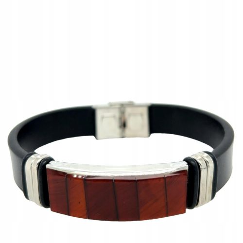  MEN'S BRACELET AMBER STEEL LEATHER ELEGANT