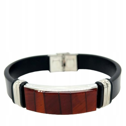  MEN'S BRACELET AMBER STEEL LEATHER ELEGANT