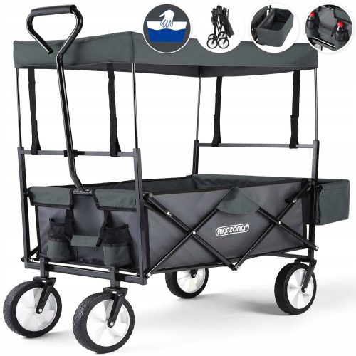 Garden cart transport trolley with roof Monzana 120x60x95 cm, navy blue