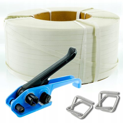 Set with 16 mm strapping bands, strapping tool and packing fasteners