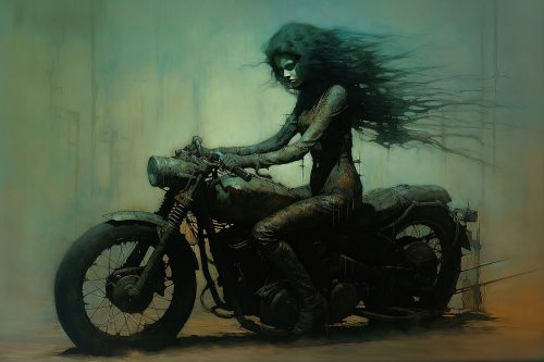 Pictures on the wall Picture Zdzisław Beksiński Style - Motorcyclist