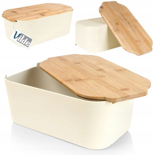 Bread box Vilde bread box with board, cream, brown and beige tones, plastic