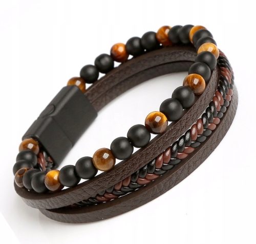  MEN'S LEATHER BRACELET BEADS 316L STEEL