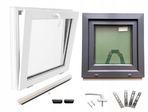 Anthracite PVC window 50x50, 500x500 graphite window set