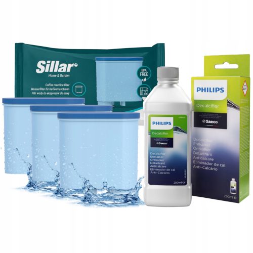  Filtre à eau Sillar pour machines à café Philips Saeco, pack de 3 + détartrant liquide pour détartrant Philips Saeco 0,25 l