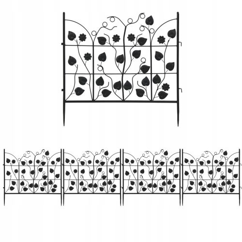 Robust garden fence made of 5 metal panels, 67 cm
