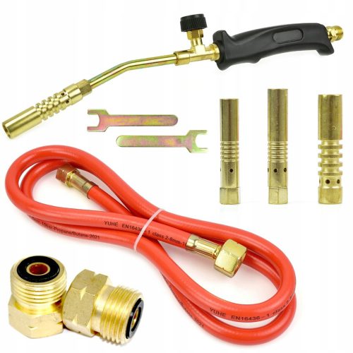 GAS SOLDERING BURNER SOLDERING IRON 3 NOZZLES HOSE + BRASS REDUCER FOR CYLINDER GZ21.8MM, GW3/8"