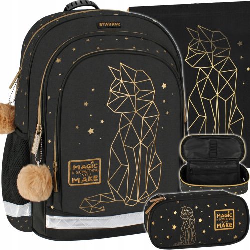  Starpak Multi-Compartment School Backpack, Black, Grey and Silver Tones, Yellow and Gold Tones, Multicolor, 23 l