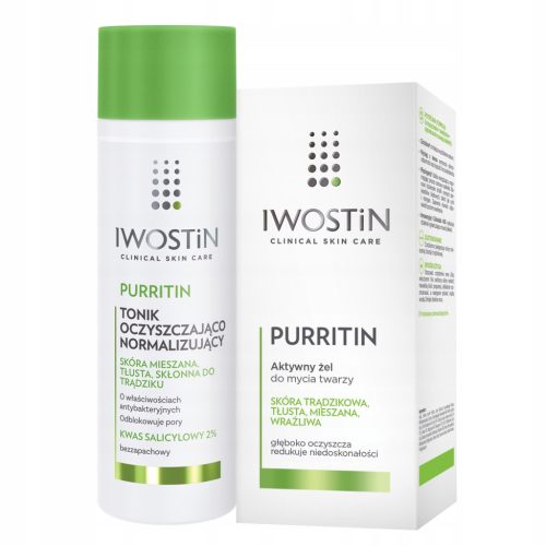 Iwostin Purritin Active Cleansing Gel and Normalizing Tonic Set for Acne-Prone Skin