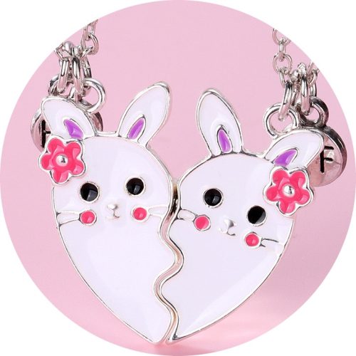  FRIENDSHIP NECKLACE Bunnies BFF magnet BUNNY