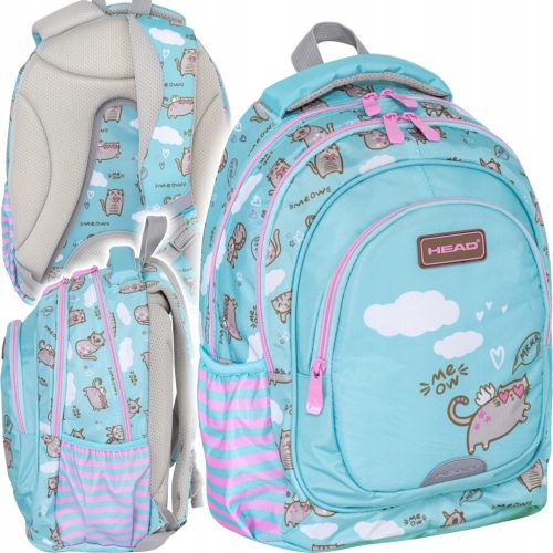 Head Meow 3-Compartment Ergoback School Backpack for Grades 1-3