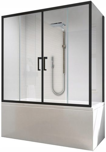 Series two-part bathtub partition 160 x 70 cm transparent + Besco Modern rectangular bathtub white 160 x 70 cm