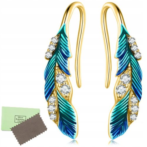  925 SILVER EARRINGS FEATHERS BLUE