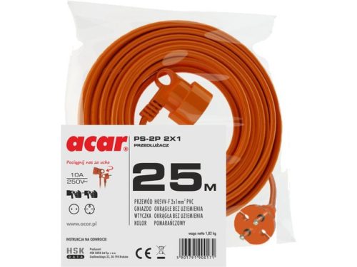  Acar garden extension cable 25 m, 1 pc. sockets, orange