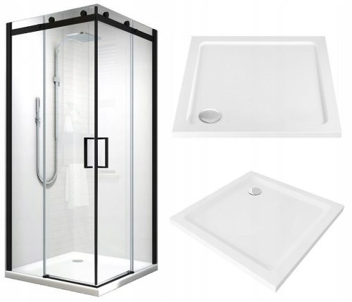 Edea range of shower cubicles, double doors, sliding 90 x 90 cm + Coda range of square shower trays 90 x 90 cm