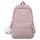 Pink Backpack with Bear Charm and Multiple Compartments