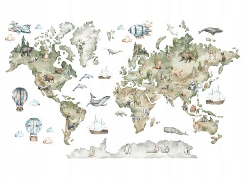 Decorative Wall Stickers Wall Stickers WORLD MAP with Animals