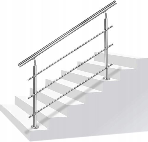 Stainless steel handrail with 3 crossbars, 180 cm