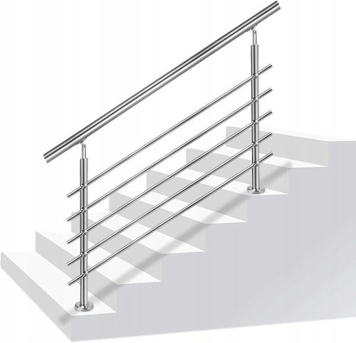 Stainless steel handrail with 5 crossbars, 180 cm