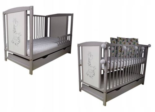  Wooden bed SHOPBABYCOM BRUNO GREY TAPCZANIK 60 x 120 cm in shades of grey