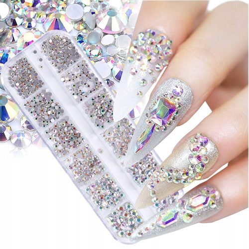  Iridescent rhinestones facial nail decorations set