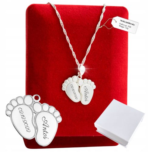  Silver Necklace 925 ENGRAVING Feet For Mom