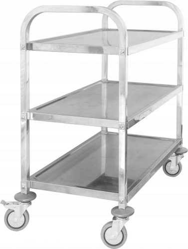 3-tier waiter's trolley made of stainless steel, square profile handle 750x400x835 mm | TECHNICA, Silver Line