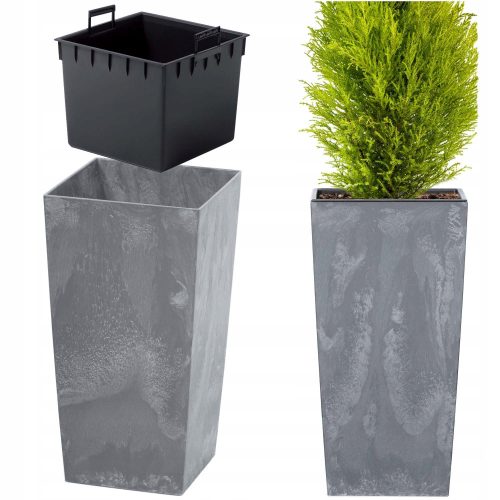  Prosperplast flowerpot, 19.5 cm x 19.5 x 37.5 cm, diameter 32.5 cm, plastic in grey and silver tones