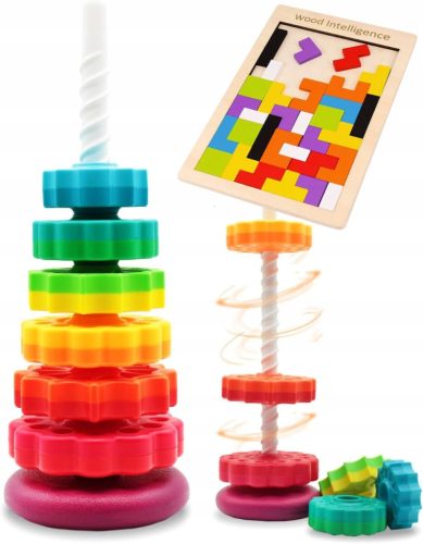  Rainbow sensory tower with twisted pyramid and Montessori children's blocks