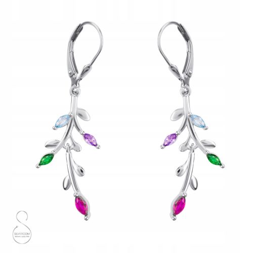  SILVER EARRINGS HANGING BRAID BRANCH ZIRCONS
