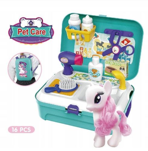  BEAUTY SALON SET IN SUITCASE + PONY HORSE