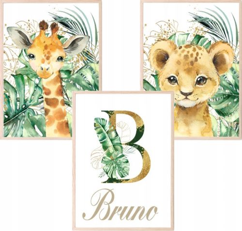  Set of 3 A3 posters Safari Animals Baby Name