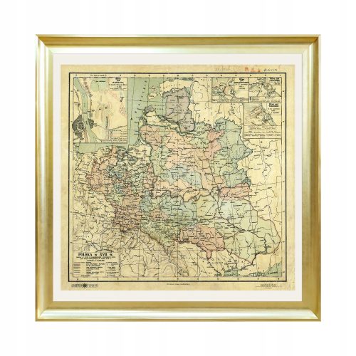 Prints without & with frame. Poster Poland in the 17th century: Borders of 1619 Architecture, education, landscapes, plants, art in frame 78.2 x 78.2 cm