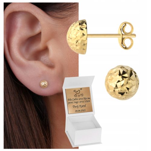  Gold earrings HALF BALLS DIAMOND 5mm 585