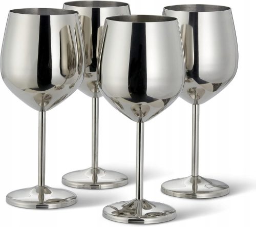 Glasses and cups oak and steel – 4 wine glasses made of N-steel