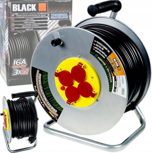 Coil extension cable, garden black 25 m, 4 pcs. silver sockets