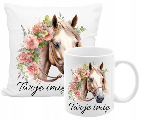  PILLOW MUG HORSE HORSES ANY NAME AS A GIFT VARIOUS PATTERNS