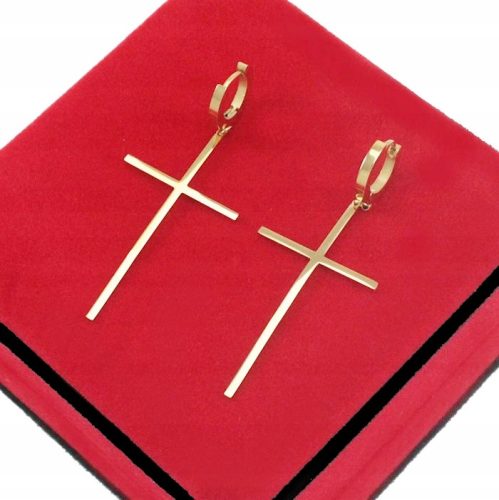  LARGE CROSS EARRINGS GOLD BLUEBERRY STEEL 316 L